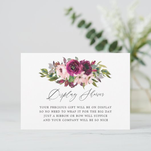 Marsala en Blush Floral Bridal Display Shower Informatiekaartje (Staand voorkant)