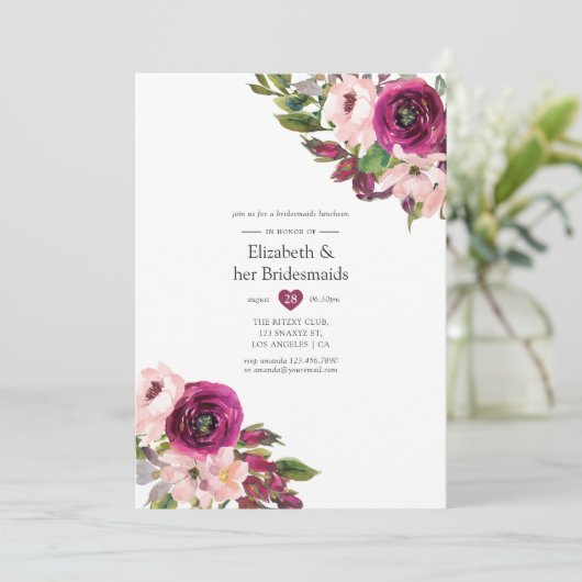 Marsala en Blush Floral Bridesmaids Luncheon Kaart (Staand voorkant)