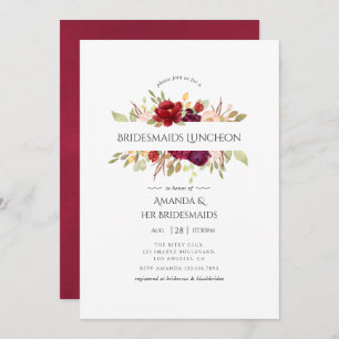 Marsala en Blush Floral Bridesmaids Luncheon Kaart