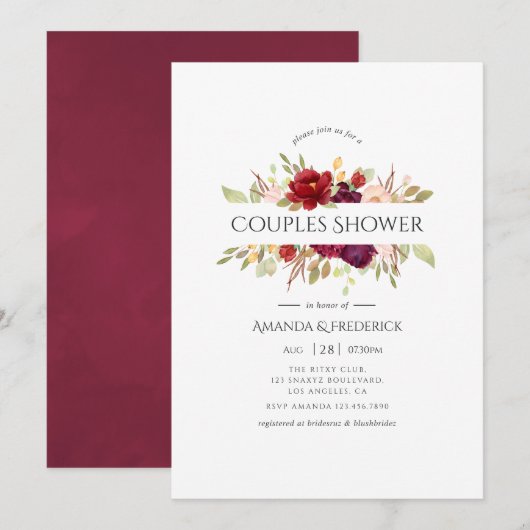 Marsala en Blush Floral Couples Shower Kaart (Voorkant / Achterkant)