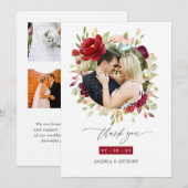Marsala en Blush Floral Wedding Photo Collage Bedankkaart (Voorkant / Achterkant)