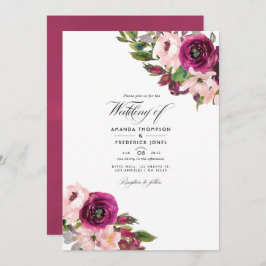 Marsala en Blush Floral Wedding Photo Kaart
