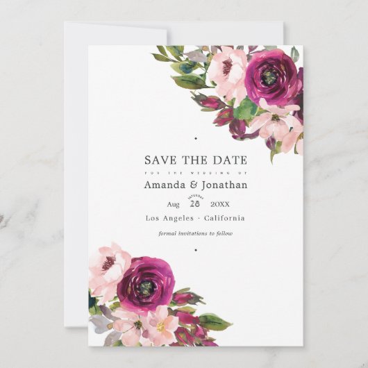Marsala en Blush Floral Wedding Photo Save The Date (Voorkant)
