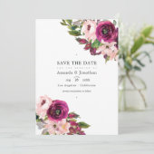Marsala en Blush Floral Wedding Photo Save The Date (Staand voorkant)