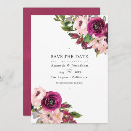 Marsala en Blush Floral Wedding Photo Save The Date
