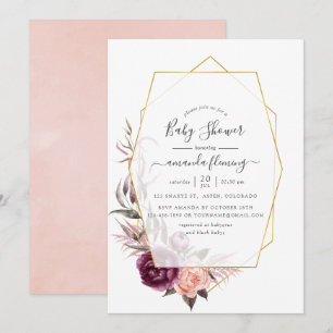 Marsala en Blush Geometrische Bloemen Baby Shower Kaart