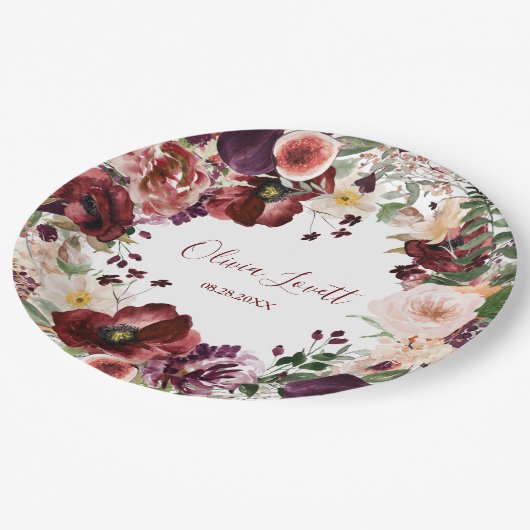 Marsala en Blush Pink Floral Vrijgezellenfeest Papieren Bordje (Gekanteld)