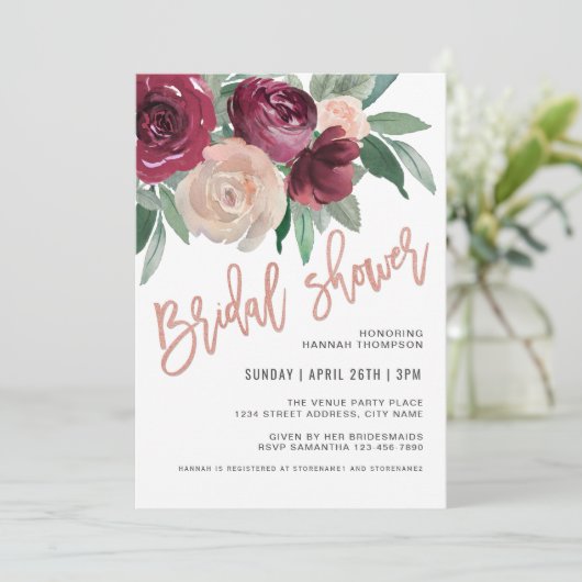 Marsala en Bord Roze Bloemen Vrijgezellenfeest Kaart (Staand voorkant)