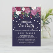 Marsala en Bourgogne Floral op Navy Bridal Tea Par Kaart (Staand voorkant)