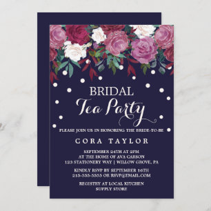 Marsala en Bourgogne Floral op Navy Bridal Tea Par Kaart
