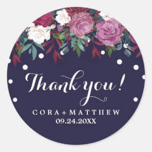 Marsala en Bourgogne Floral van de marine Dank u Ronde Sticker