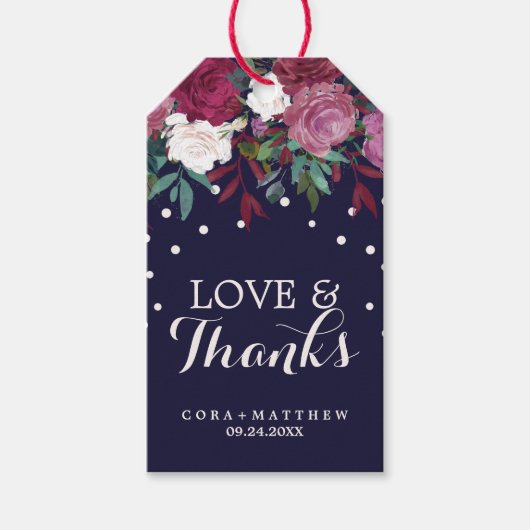 Marsala en Bourgogne op marinelastie en Bedankt br Cadeaulabel (Voorkant)