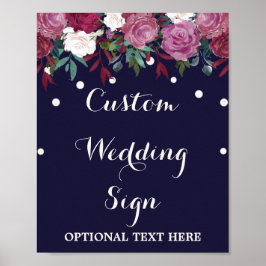Marsala en Burgundy Floral Navy Custom Wedding Sig Poster