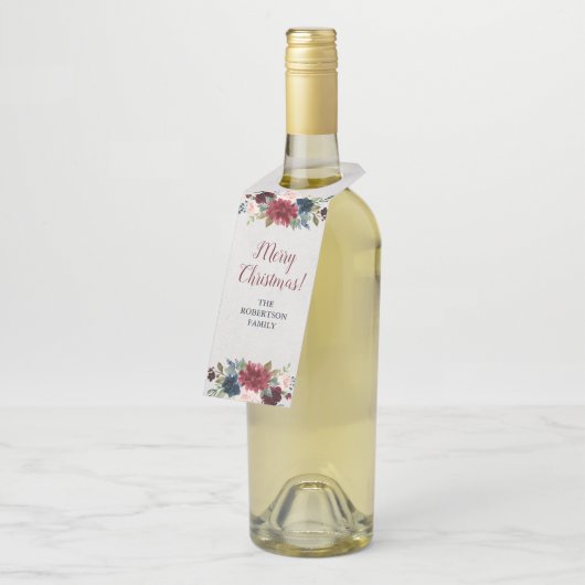 Marsala en Floral-Merry-kerstwijn Flessenhanger (Schuin)