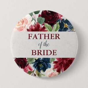 Marsala en Floral van de marine Vader van de Bride Ronde Button 7,6 Cm