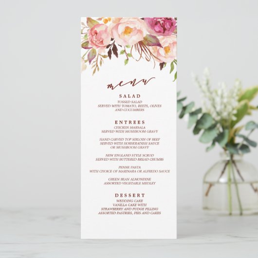 Marsala en Gold Boho Garden Wedding Menu (Staand voorkant)