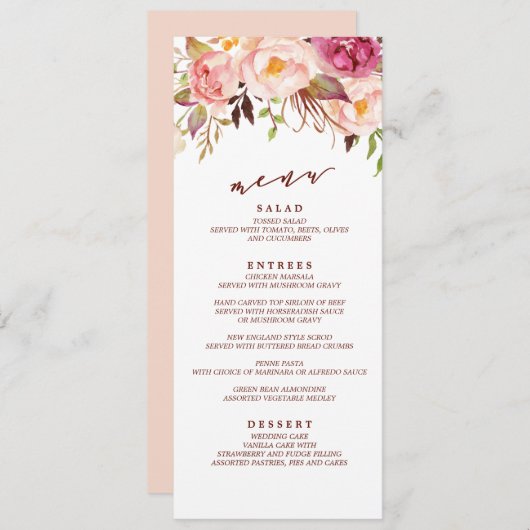 Marsala en Gold Boho Garden Wedding Menu (Voorkant / Achterkant)