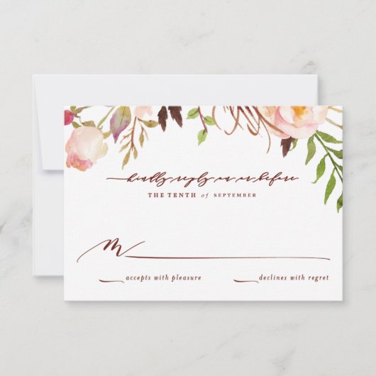 Marsala en Gold Boho Garden Wedding Reply Kaart (Voorkant)