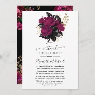 Marsala en Gold Floral Virtual Wedding Kaart