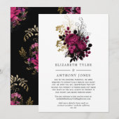 Marsala en Gold Floral Wedding Guest List Aankondiging (Voorkant / Achterkant)