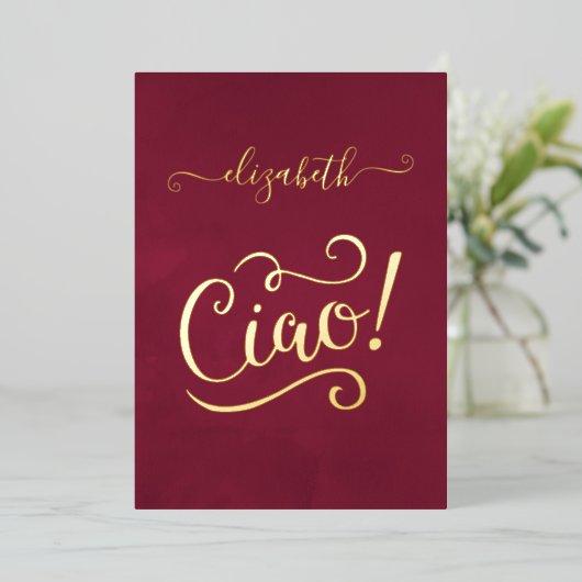 Marsala en Gold Italy Vrijgezellenfeest Folie Uitnodiging (Staand Voorkant)