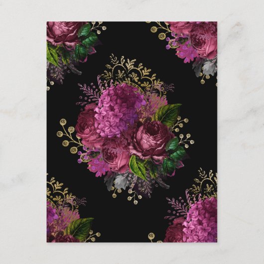 Marsala en Goud Bloemen Bruiloft Gast Details Informatiekaartje (Achterkant)