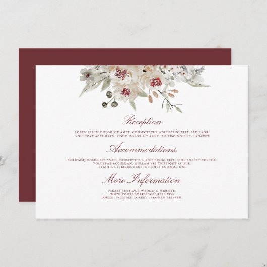 Marsala en Ivory Bruiloft Informatie Gast Informatiekaartje (Voorkant / Achterkant)