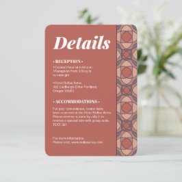 Marsala en Kaneel Art Deco Huwelijksdetailkaart Informatiekaartje