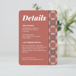 Marsala en Kaneel Art Deco Huwelijksdetailkaart Informatiekaartje