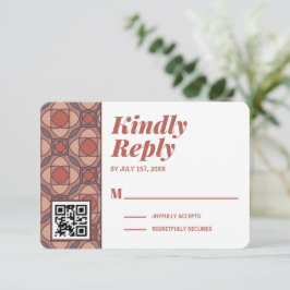 Marsala en Kaneel Art Deco RSVP-kaart QR-code RSVP Kaartje