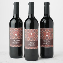 Marsala en kaneel Art Deco trouw wijnlabel Wijn Etiket