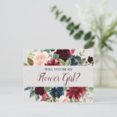 Marsala en Navy Floral Bloemenmeisje Voorstel Briefkaart (Staand voorkant)