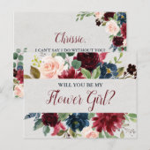 Marsala en Navy Floral Bloemenmeisje Voorstel Briefkaart (Voorkant / Achterkant)