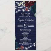 Marsala en Navy Flowers Rustic Wedding Programs Programmakaart (Voorkant)
