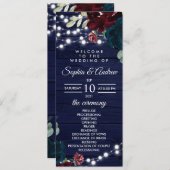 Marsala en Navy Flowers Rustic Wedding Programs Programmakaart (Voorkant / Achterkant)