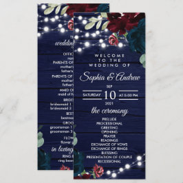Marsala en Navy Flowers Rustic Wedding Programs Programmakaart
