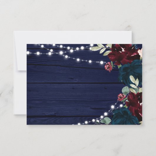 Marsala en Navy Flowers Rustic Wedding RSVP Kaart (Achterkant)