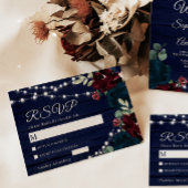 Marsala en Navy Flowers Rustic Wedding RSVP Kaart