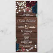 Marsala en Navy Flowers Wedding Programs Programmakaart (Voorkant)