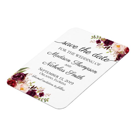 Marsala en Pink Floral Bewaar de datum Magneten (Linkerzijde)