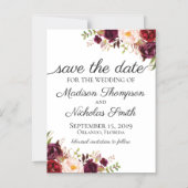 Marsala en Pink Floral Bewaar de datum Magneten (Voorkant)