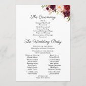 Marsala en Pink Floral bruiloft programma Kaarten (Achterkant)