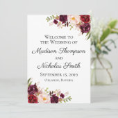 Marsala en Pink Floral bruiloft programma Kaarten (Staand voorkant)