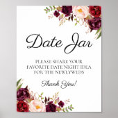 Marsala en Pink Floral Date Jar Sign Poster (Voorkant)