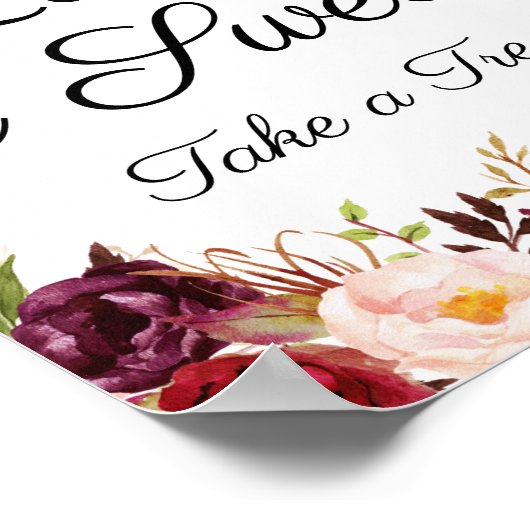 Marsala en Pink Floral Love is Sweet Sign Poster (Hoek)