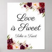 Marsala en Pink Floral Love is Sweet Sign Poster (Voorkant)