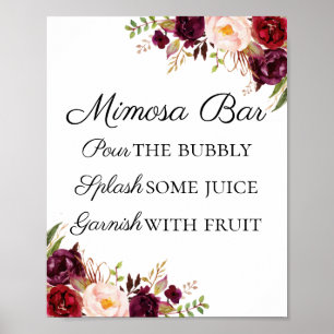 Marsala en Pink Floral Mimosa Bar Sign Poster