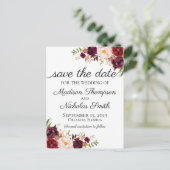 Marsala en Pink Floral Save the Date Briefkaarten (Staand voorkant)
