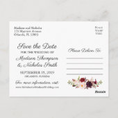 Marsala en Pink Floral Save the Date Briefkaarten (Achterkant)