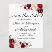 Marsala en Pink Floral Save the Date Briefkaarten (Voorkant)